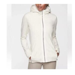 Athleta Luxe Victory fur lined hoodie jacket ivory pockets size extra small